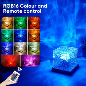 Dynamic Ocean 16 Colours Flame Crystal Lamp, Cube Night Light with Remote Control for Living Room Bedroom