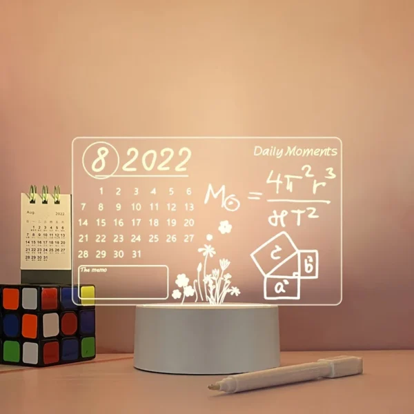 Acrylic Night Lamp with Writable Calendar Board and Erasable Pen