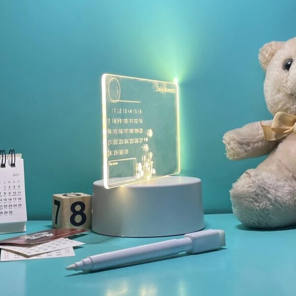 Acrylic Night Lamp with Writable Calendar Board and Erasable Pen