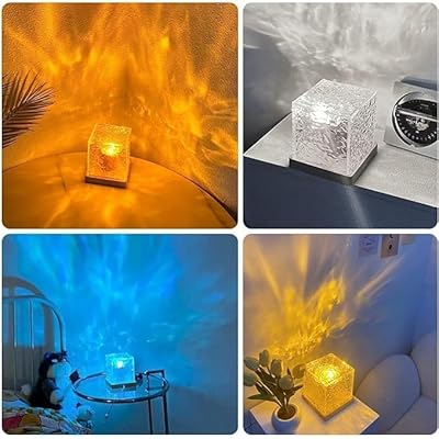 Dynamic Ocean 16 Colours Flame Crystal Lamp, Cube Night Light with Remote Control for Living Room Bedroom
