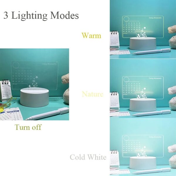 Acrylic Night Lamp with Writable Calendar Board and Erasable Pen