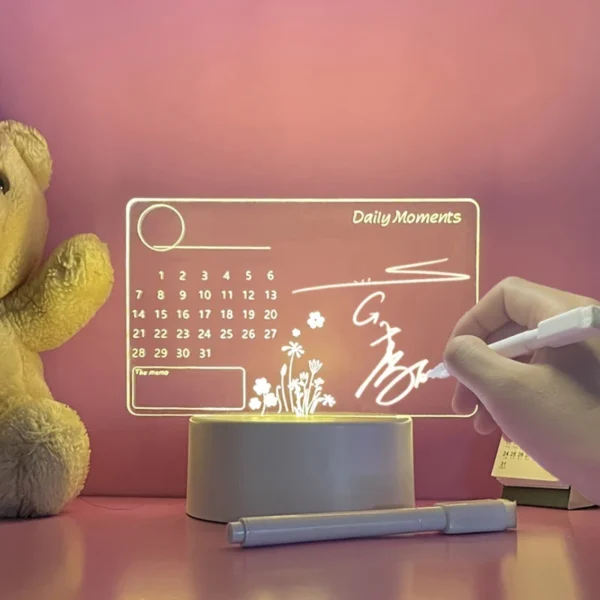 Acrylic Night Lamp with Writable Calendar Board and Erasable Pen