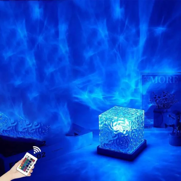Dynamic Ocean 16 Colours Flame Crystal Lamp, Cube Night Light with Remote Control for Living Room Bedroom
