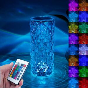 USB Rechargeable RGB 16 Color Crystal Rose Diamond Table Lamp Acrylic Table Lamp for Living Room Bedroom with Remote