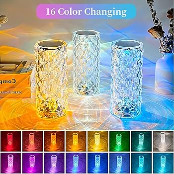 USB Rechargeable RGB 16 Color Crystal Rose Diamond Table Lamp Acrylic Table Lamp for Living Room Bedroom with Remote