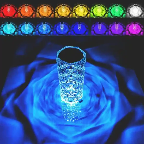 USB Rechargeable RGB 16 Color Crystal Rose Diamond Table Lamp Acrylic Table Lamp for Living Room Bedroom with Remote