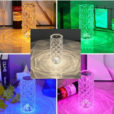 USB Rechargeable RGB 16 Color Crystal Rose Diamond Table Lamp Acrylic Table Lamp for Living Room Bedroom with Remote